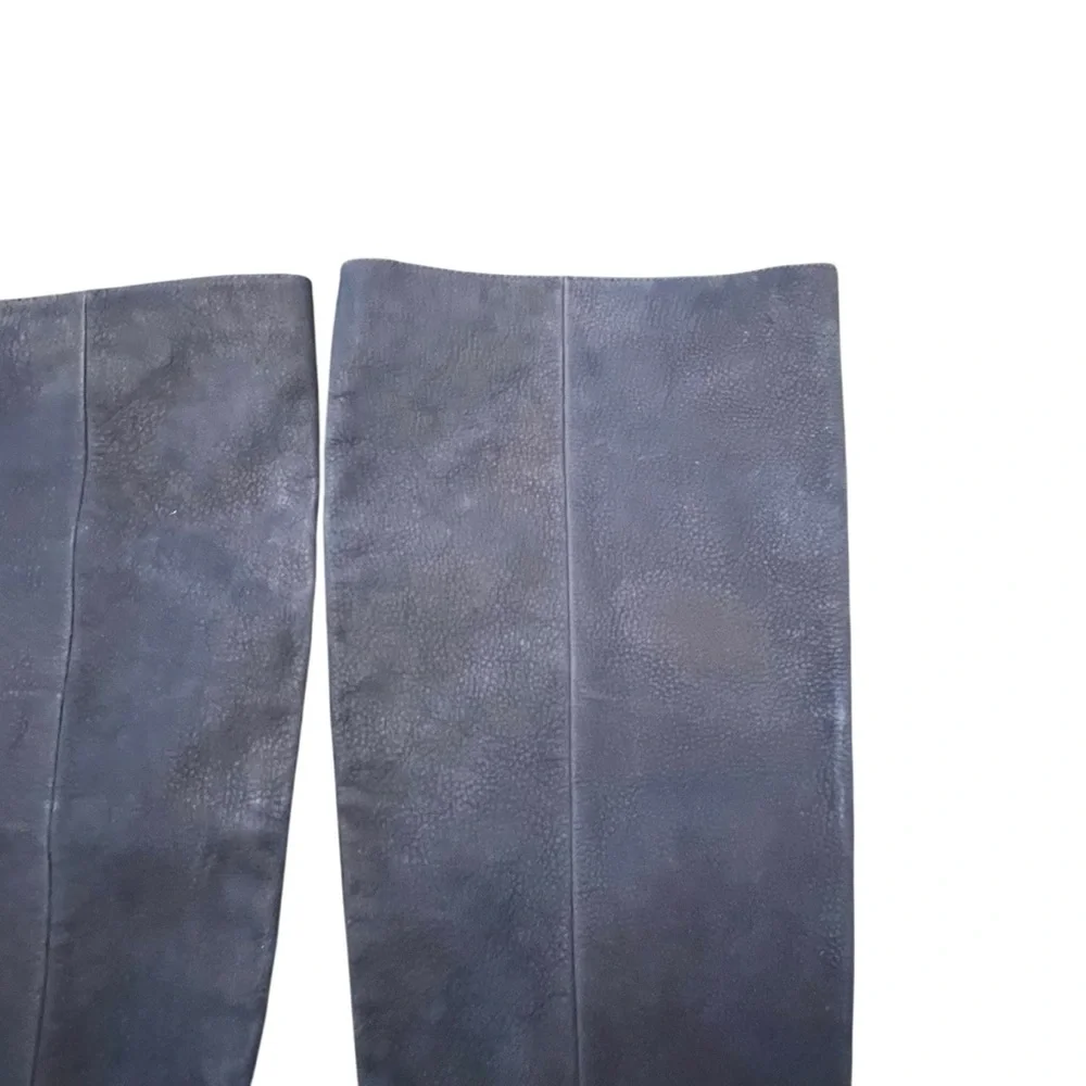 COLE HAAN Knee High Heeled Suede Boots Pull-On 8.5B Round Toe‎ Blue Suede Club